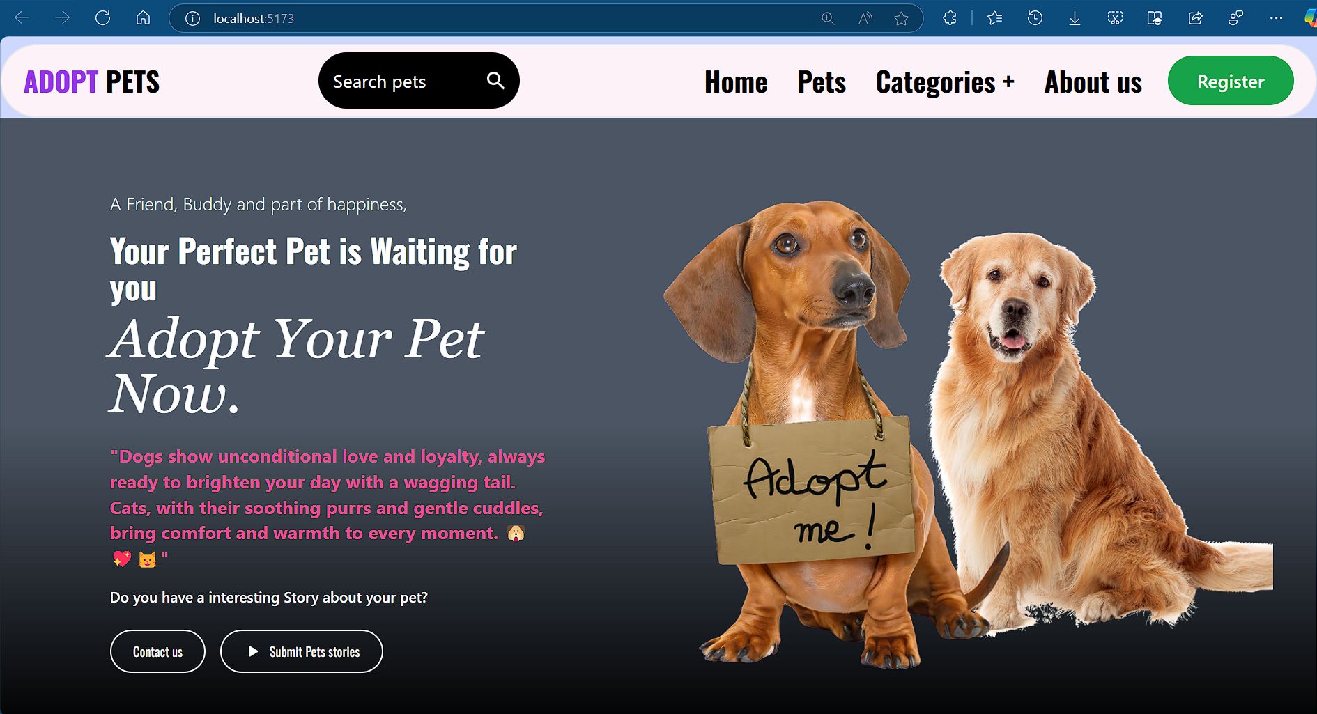 pet adoption website screenshot